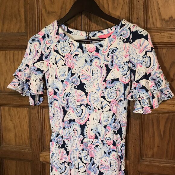 Lilly Pulitzer Lula High Tide Navy Romper Women XXS It's For Shore Ruffle Sleeve - Picture 5 of 14